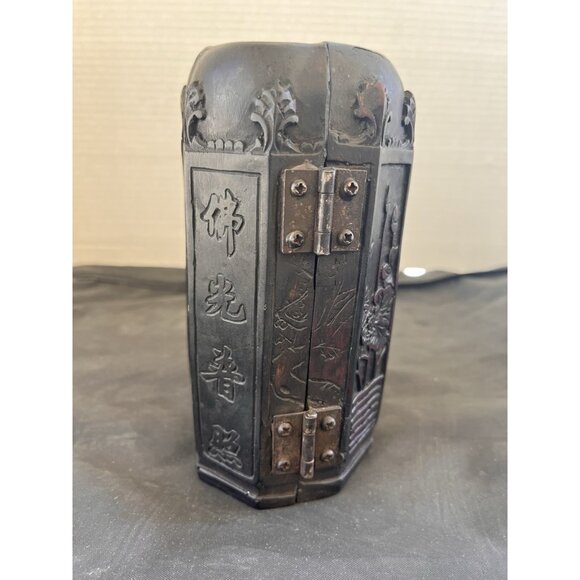 Vintage Buddhist Folding Travel Portable Shrine Kwan Yin Chinese Temple Resin - Picture 8 of 11